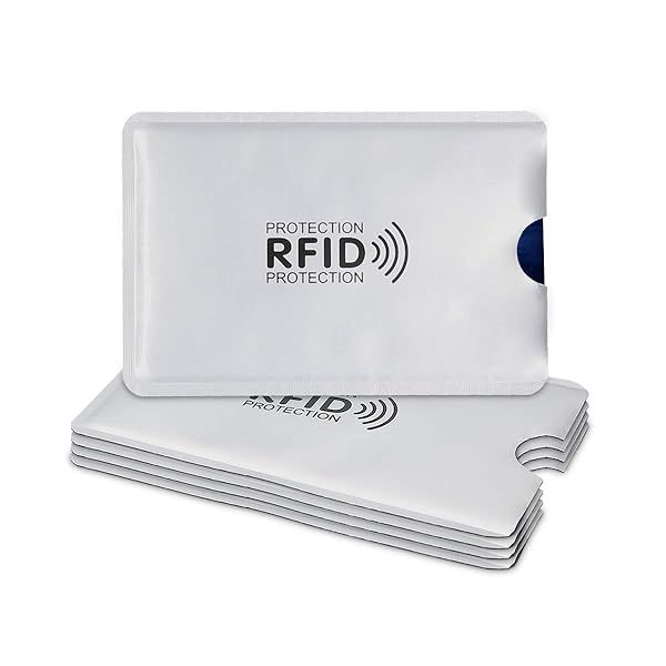 KWMobile 5-Piece RFID Blocking Credit Card Sleeves - Secure ATM, Debit, ID & License Holder Inserts - Silver