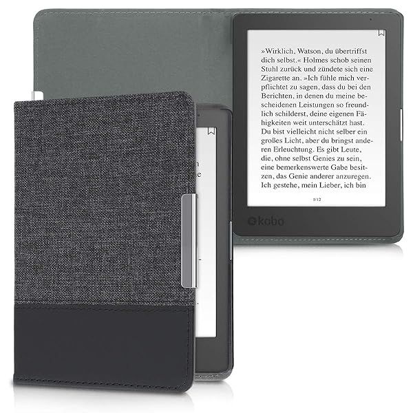 KWMobile Kobo Aura Edition 1 Case - PU Leather & Canvas E-Reader Cover in Anthracite/Black