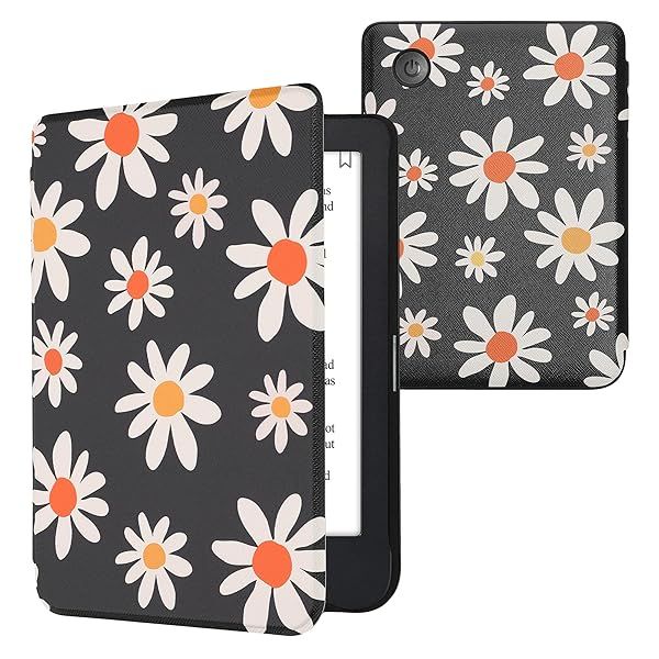 KWMobile Summer Daisy Case for Kobo Clara 2E & Tolino Shine 4 - Stylish eReader Cover in Blue/White/Yellow