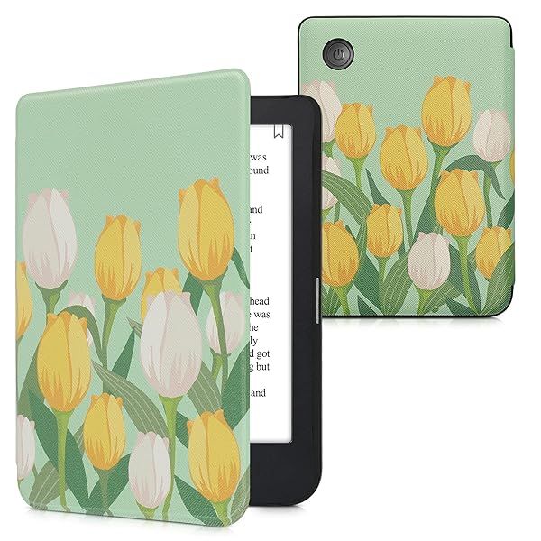 KWMobile Tulip Yellow/Green/White Case for Kobo Clara 2E & Tolino Shine 4 - Stylish eReader Cover