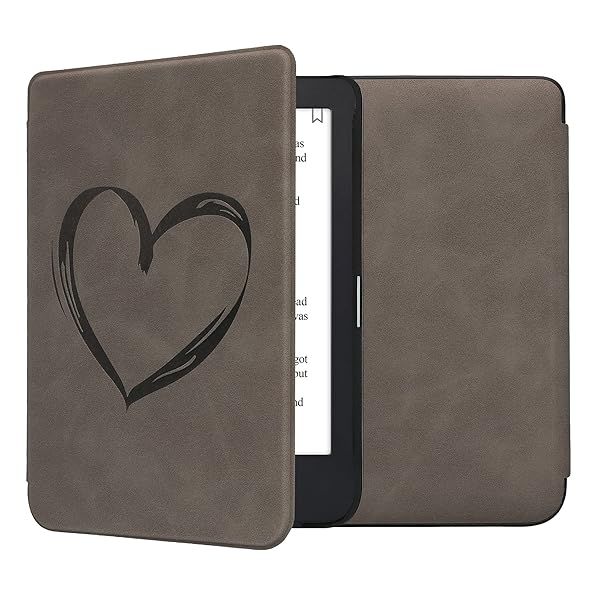 KWMobile Brushed Heart Grey Cover for Kobo Clara 2E & Tolino Shine 4 - Stylish eReader Case