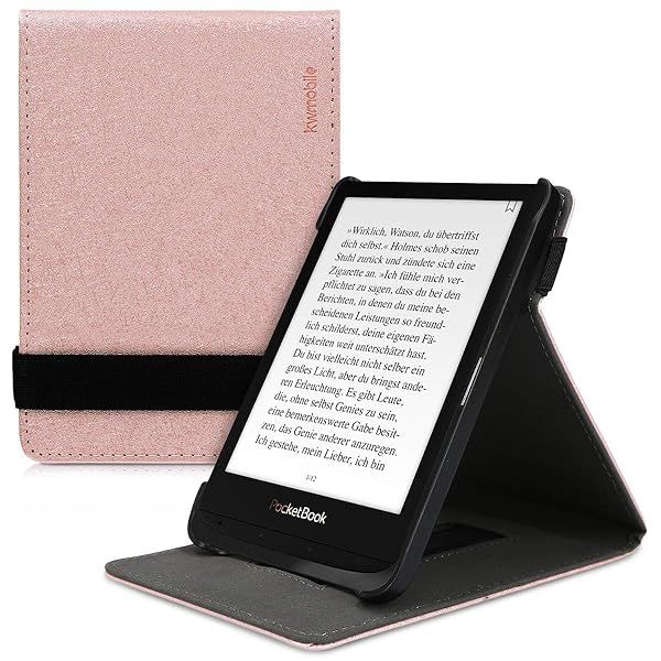 KWMobile Rose Gold Cover for Pocketbook Touch Lux 4/5 & Vivlio Lux 5 - Case with Strap & Stand
