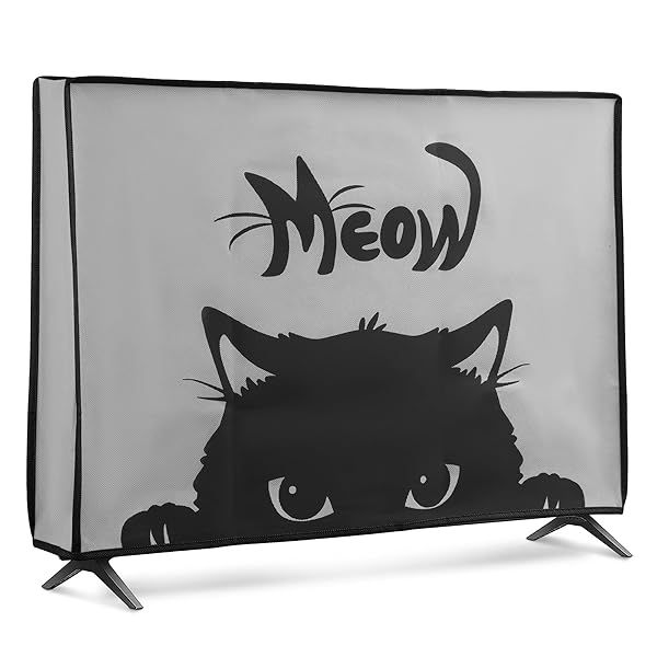 "KWMobile Dust Cover for 43" TV - Stylish Meow Cat Grey/Black Flat Screen Protector"