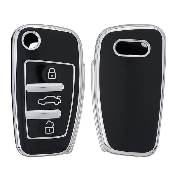 KWMobile Audi 3 Button Flip Key Cover - Black/Silver Car Key Fob Case Protector