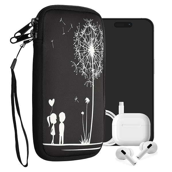 kwmobile XXL Neoprene Smartphone Sleeve - Shock Absorbing Pouch Case in Dandelion Love Design