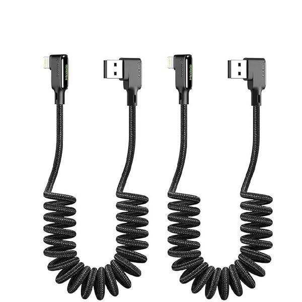 mcdodo  Anti Winding Cable, 90 Degree Retractable LED Coiled Cord Nylon Braided Sync Charge USB Data 6FT/1.8M Cable Compatible Phone 14/13/12/11 Pro Max XS/Max/XR/X/8//7/Pad/Pro/Air/2 More