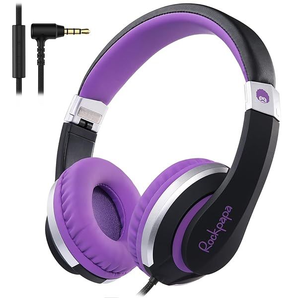 Rockpapa HS20 Wired Kids Headphones: Lightweight, Foldable & Microphone for Ages 3-15 - Perfect for School, Tablets & Airplanes