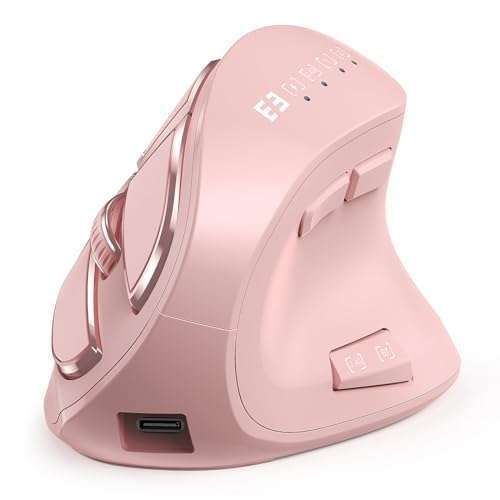Seenda Ergonomic Wireless Vertical Mouse - Rechargeable Optical Mice for Mac & Windows (Bluetooth 5.0, USB) - Stylish Pink Design