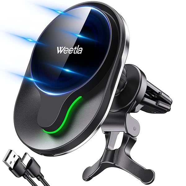 Magnetic Wireless Car Charger for iPhone 14/13/12 - Weetla Fits MagSafe Air Vent Mount, Fast Charging, Black