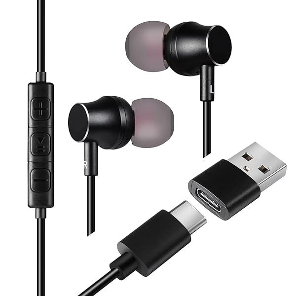 Yushine Type-C Headphones with MIC: Hi-Res Audio, Deep Bass & USB-C Adapter for Smartphones, Tablets & Laptops