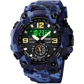 BestKang Men's Large Dial Military Watch: Analog-Digital Dual Display, Chronograph & Alarm - Blue Camouflage Outdoor Sports Watch
