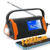 14800mWh NOAA Weather Alert Radio: Hand Crank Solar Portable Emergency Radio with Flashlight & SOS Alarm