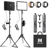 2-Pack LED Video Light Kit - Dimmable 2800-6500K Studio Lights with Tripod & Phone Holder for YouTube & Streaming