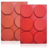 2 Pack Silicone Round Cake Molds - Non-Stick 6-Cavity Mousse Pan for Desserts, Candy & Soap (Brown & Red)