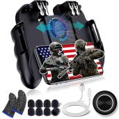 4 Trigger USB Mobile Game Controller with Cooling Fan & Adjustable Stand for PUBG, COD, Fortnite - GAMR+ 6 Finger Gamepad