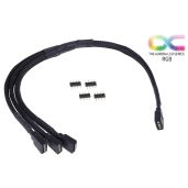 Alphacool 18538 Y-Cable RGB 4-Pin to 3X 4-Pin 30cm - Black ARGB LED Connector Cables