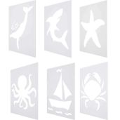 6-Piece Ocean Theme Chalk Stencil Set for Kids: Shark, Starfish, Sailboat & More!