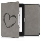 kwmobile Brushed Heart Grey Cover for Kindle Paperwhite 10th Gen (2018) - Stylish eReader Case