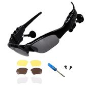 Wireless Bluetooth Sunglasses with Stereo Headphones - Anti-Ray, Hands-Free for All Cell Phones (Black-Gray)