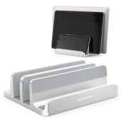 "AboveTEK Vertical Laptop Stand: 3-Slot Aluminum Dock for MacBook & Tablets - Heavy Duty, Anti-Slide, Universal Fit (Up to 17.3")"