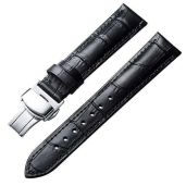 BINLUN Quick Release Leather Watch Strap with Silver Buckle - 12mm to 24mm Sizes for Men & Women (Black, 16mm)