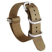 BINLUN Nylon Watch Strap Thick Premium Ballistic Multicolor Bands for Men Women 18mm 19mm 20mm 21mm 22mm 23mm 24mm with Military Heavy Duty 5 Rings Stainless Steel Buckle(Khaki-Silver,24mm)