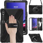 BRAECN for Samsung Galaxy Tab S10 Plus Case 2024/S9 Plus/S9 FE+/S8 Plus/S7 Plus /S7 FE 12.4 Inch,Heavy Duty Shockproof Case with S Pen Holder&360 Rotating Hand Strap/Kickstand Shoulder Strap,Black
