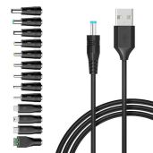 Belker 5V DC Charging Cable with 14 Adapters - USB to 5.5mm Power Cord for 5V Devices, Max 3A Support