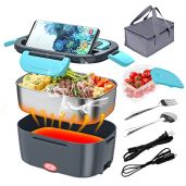 CHARMDOO Electric Lunch Box: 80W Portable Food Warmer for Car, Truck & Home - 1.5L 304 SS Container Included