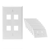 Cmple 4 Port Keystone Wall Plate (10 Pack) - White Ethernet Wall Plates for RJ45 & Modular Inserts