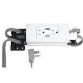 Compact In-Drawer Charging Station: 2 AC Outlets & 2 USB-A Ports with Cord Management - White