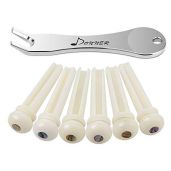Donner Acoustic Guitar Bridge Pins - 6PCS White Bone with Abalone Dot & Puller | Enhance Your Guitar's Sound!