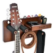 Donner Guitar Wall Mount Shelf: Hanger with Storage, Pick Holder & Hooks for Electric, Acoustic & Bass Guitars