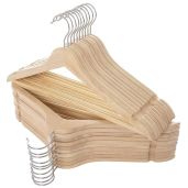 ELONG HOME 30 Pack Solid Wooden Hangers - Smooth Finish, Notched & Swivel Hook for Shirts, Coats, Dresses - Natural Wood Quality