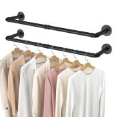 Elibbren 2 Pack Wall Mount Clothing Rack - Heavy Duty Industrial Pipe Garment Rack for Closet & Laundry Room