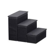 Etna 3-Step Pet Stairs with Storage - Foldable Upholstered Steps for Dogs & Cats - Black