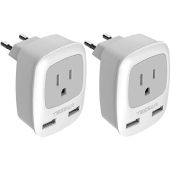 European Travel Plug Adapter 2 Pack - TESSAN USB Type C Charger for EU, Spain, Germany, France & More