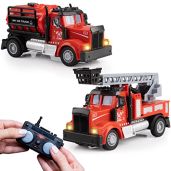 Force1 Mini RC Fire Trucks for Kids - 2 Pack Remote Control Firefighter Toys with Water Tank & Lights