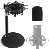 Frgyee Audio Technica Mic Stand with Shock Mount & Foam Windscreen for AT2020, AT2020USB+, AT2035, ATR2500 - Perfect for Clear Sound!