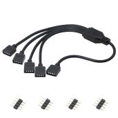 RGB 4 Pin Splitter Cable 1 to 4 for LED Strips & Fans - GELRHONR 12V Connector for 5050 LED Tape Light & Motherboard