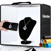 "Glendan 12"x12" Portable Photo Studio Light Box Kit: 112 LED Lights & 6 Backdrops for Jewelry Photography"