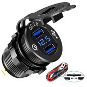 HZTCAM Quick Charge 3.0 Dual USB Charger Socket with LED Voltmeter - Fast Charge for Cars, Boats, RVs & More