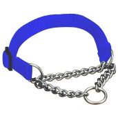 Adjustable 1x20 to 32-Inch Combo Choke Dog Collar - Large Chain & Blue Nylon by Hamilton Pet & Equine