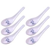 Happy Sales 6-Pack Melamine Spoons: Blue Bamboo Design for Soba, Rice & Won Ton Soup