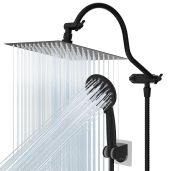 Upgrade Your Shower: Hibbent 10-Inch Rainfall Shower Head & Handheld Combo with 12-Inch Extension Arm - Matte Black