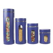 Home Basics Retro Kitchen Canisters Set - Navy Glass & Metal for Flour, Coffee, Sugar & Snacks