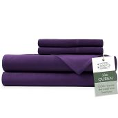 Luxury Purple Bamboo Queen Bed Sheet Set - 4 Piece Cooling & Breathable Bedding with 2 Pillowcases