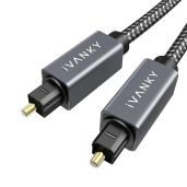 IVANKY 3.3ft Digital Optical Audio Cable - Slim Nylon Toslink for Sound Bar, TV, PS4, Xbox - 24K Gold-Plated, CL3 Rated