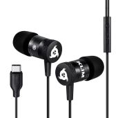KLIM Fusion C USB-C Earbuds with Mic & Memory Foam - 2024 Version, Long-Lasting, 5-Year Warranty - Black