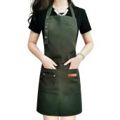 LOYGLIF Adjustable Apron for Men & Women - Waterproof Canvas Chef Bib with Large Pockets in Green